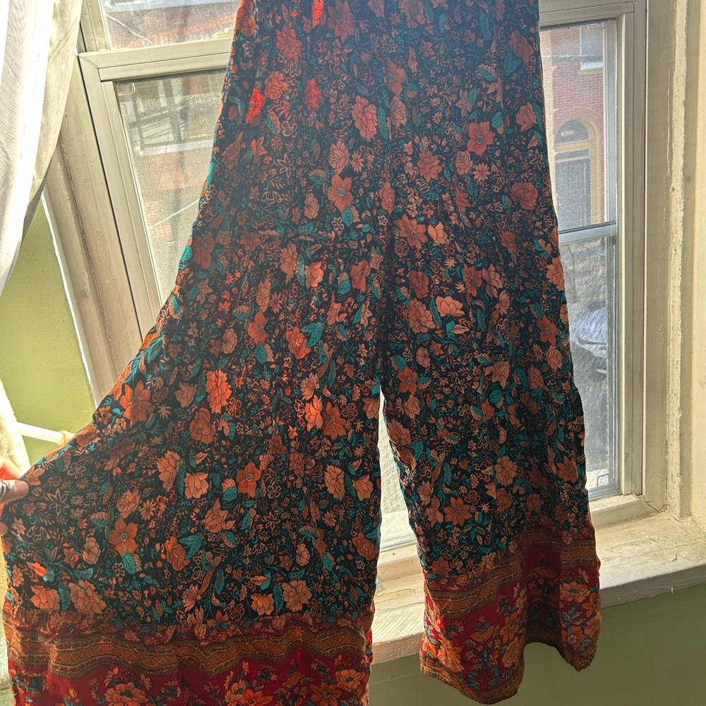 Rustic orange floral wide fit pants